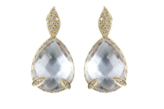 Brincos "Como antigamente" em ouro diamantes e cristal de rocha €970