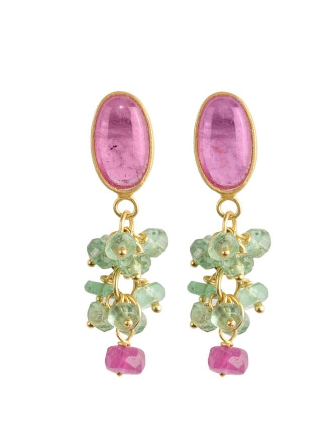 Brincos "Da cor da esmeralda" em ouro turmalinas e esmeraldas 
