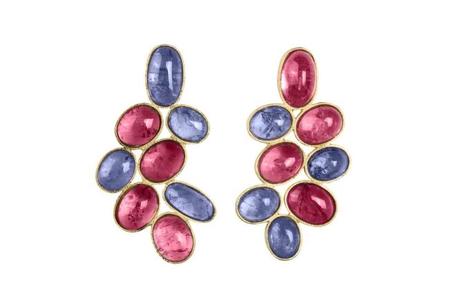 Brincos "Os seixos da minha praia" em ouro tanzanites e turmalinas €1090