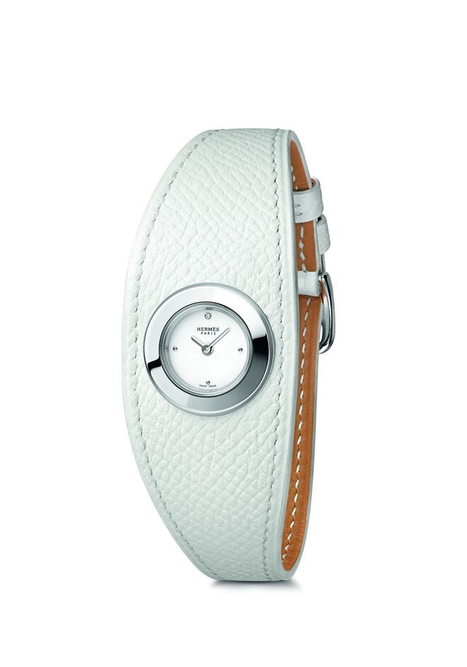 Relógio Faubourg Manchete em aço e pele, €2000, Hermès