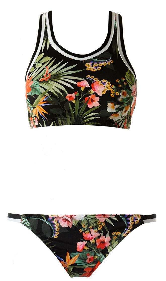 Biquíni em elastano e poliamida, soutien, €30, cuecas, €15, Calzedonia