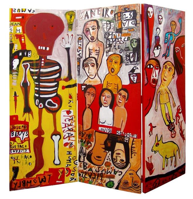 Agostinho Santos. A propósito de Intermitências, Acrílico s/ Biombo de Madeira.