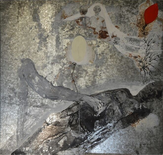 Ana Silva. Sem título, Técnica mista em chapa de zinco.