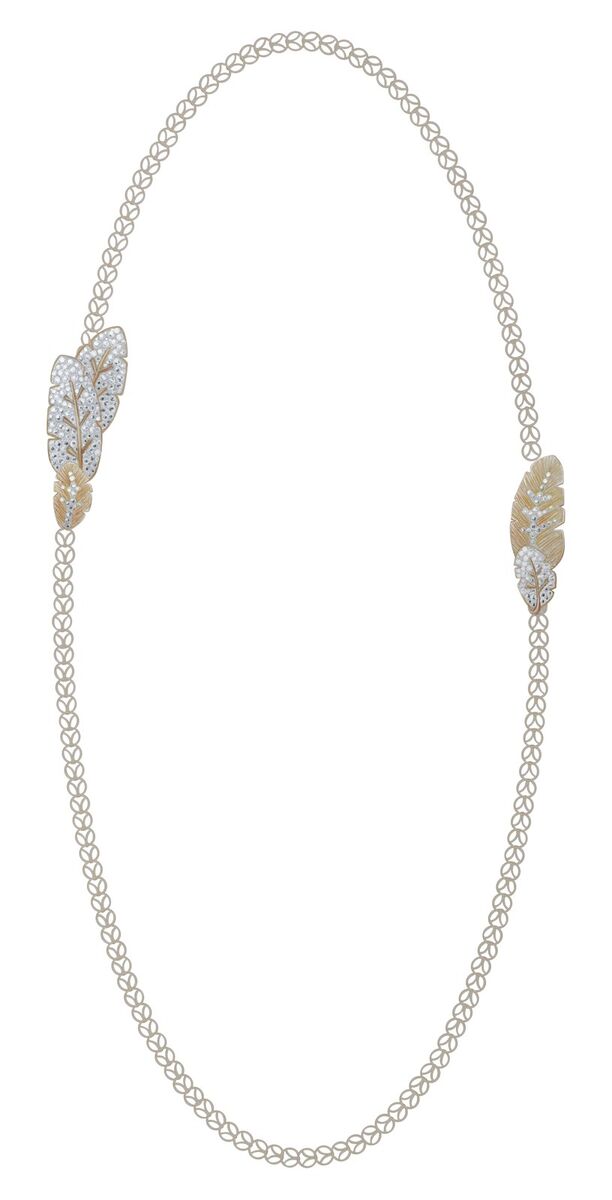 Sautoir folhas de palmeira em ouro branco 18K, diamantes corte brilhante