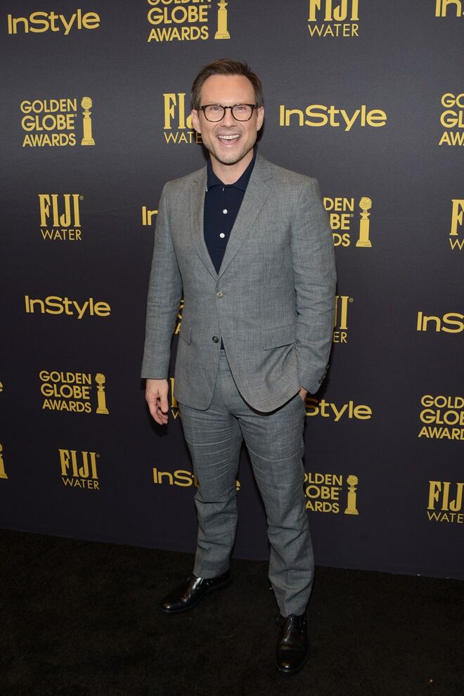 Christian Slater durante a revelação da Miss Golden Globe 2017