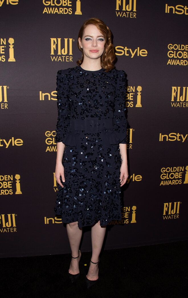 Emma Stone durante a revelação da Miss Golden Globe 2017