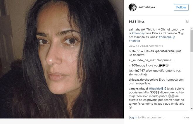 Salma Hayek sem maquilhagem @salmahayek