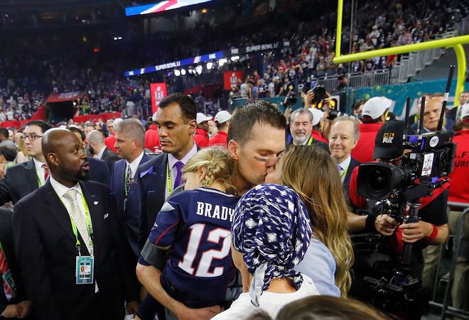 Gisele Bündchen e Tom Brady com a filha, Vivian Lake Brady