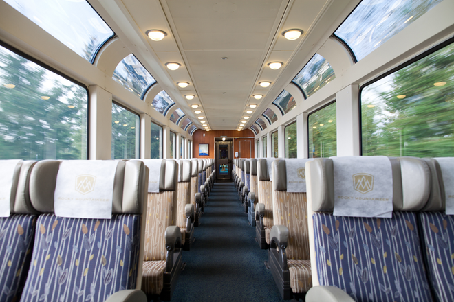Rocky Mountaineer, o interior do comboio