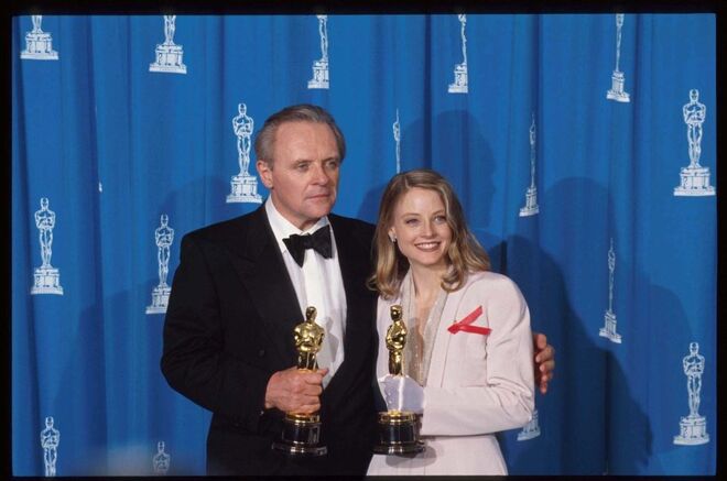 1992 | Jodie Foster e Anthony Hopkins com os seus prémios pela participação no filme "O Silêncio dos Inocentes"