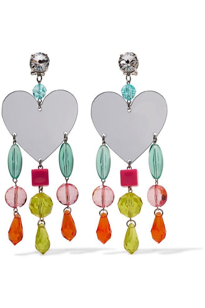 Brincos em metal e cristais coloridos, €290, Miu Miu 