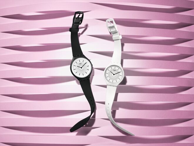 Os novos relógios Swatch Skin, em branco e preto (Skinnoir e Skinpure)