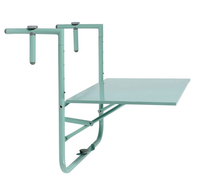 Mesa rebatível Yuno, para encaixar no murete da varanda, €39,95, na Casa 