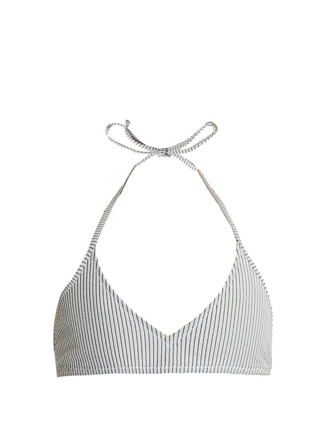 Biquíni em nylon e elastano, soutien, €116, e cuecas, €136, Made by Dawn