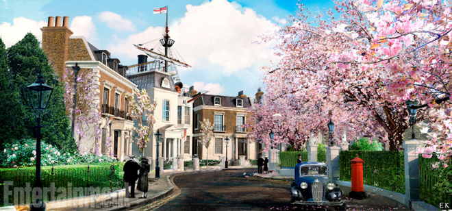 Recriação do bairro londrino onde se passa grande parte das cenas do filme