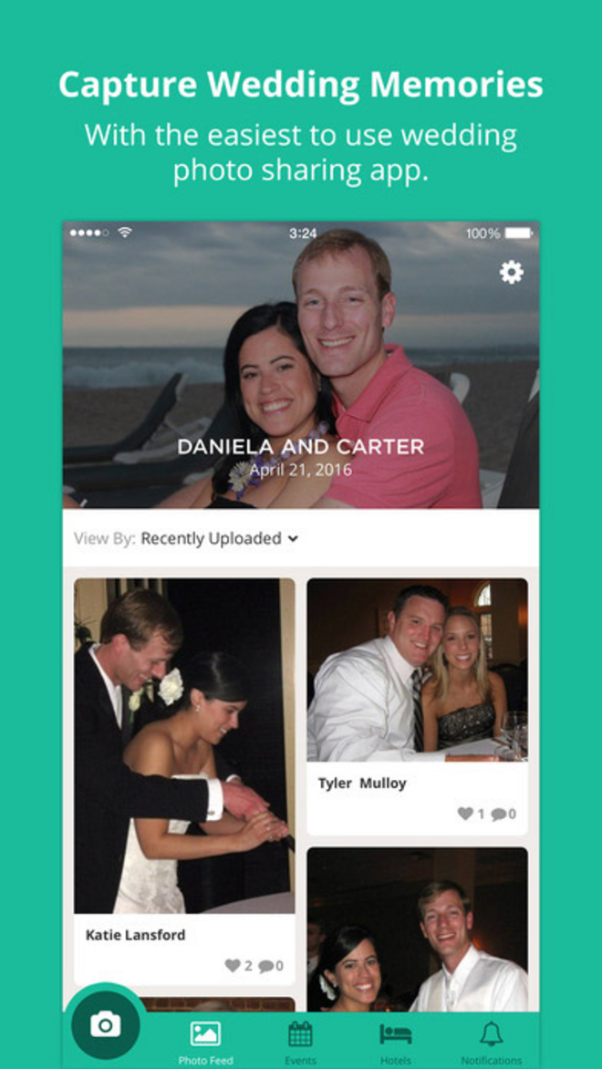 WedSocial. Primeiro os noivos criam um código para o sue casamento, depois inserem as informações e partilham o código com os convidados par que estes possam colocar as suas fotos de modo a serem partilhadas e descarregadas por todos os presentes. Gratuita para iOS e Android.