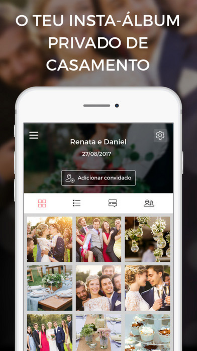 WedShoots. Esta aplicação permite aos noivos e convidados criar um álbum de casamento no qual, além da partilha e do download das fotos é também possível utilizar filtros nas fotografias, comentá-las, fazer like e partilhar o álbum no WhatsApp. Gratuita para iOS e Android.