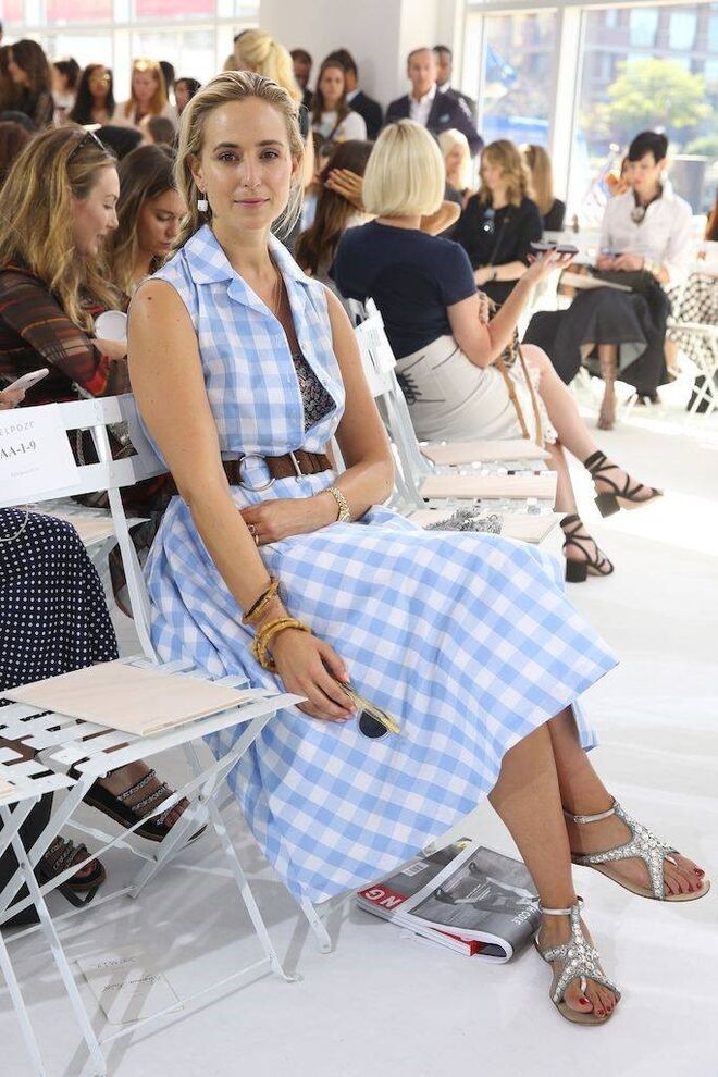 A princesa Elisabeth von Thurn und Taxis, num elegante vestido aos quadrados de Delpozo, durante a semana da moda de Nova Iorque em 2015.