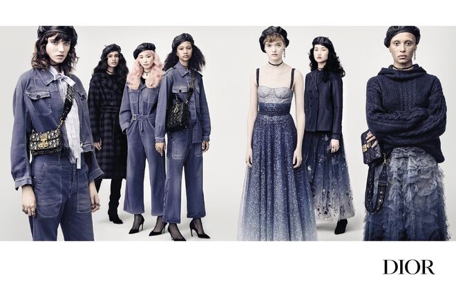 Grace Hartzel, Selena Forrest, Jing Wen, Adwoa Aboah, Fernanda Ly, Ellen Rosa, Aira Ferreira e Camille Hurel. Dior para outono/inverno 2017-2018 | © Brigitte Lacombe