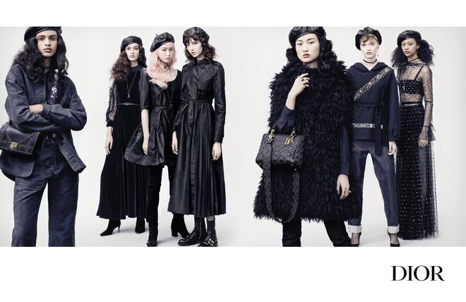Grace Hartzel, Selena Forrest, Jing Wen, Adwoa Aboah, Fernanda Ly, Ellen Rosa, Aira Ferreira e Camille Hurel. Dior para outono/inverno 2017-2018 | © Brigitte Lacombe
