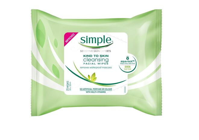Cleansing Facial Wipes para peles sensiveis, Simple