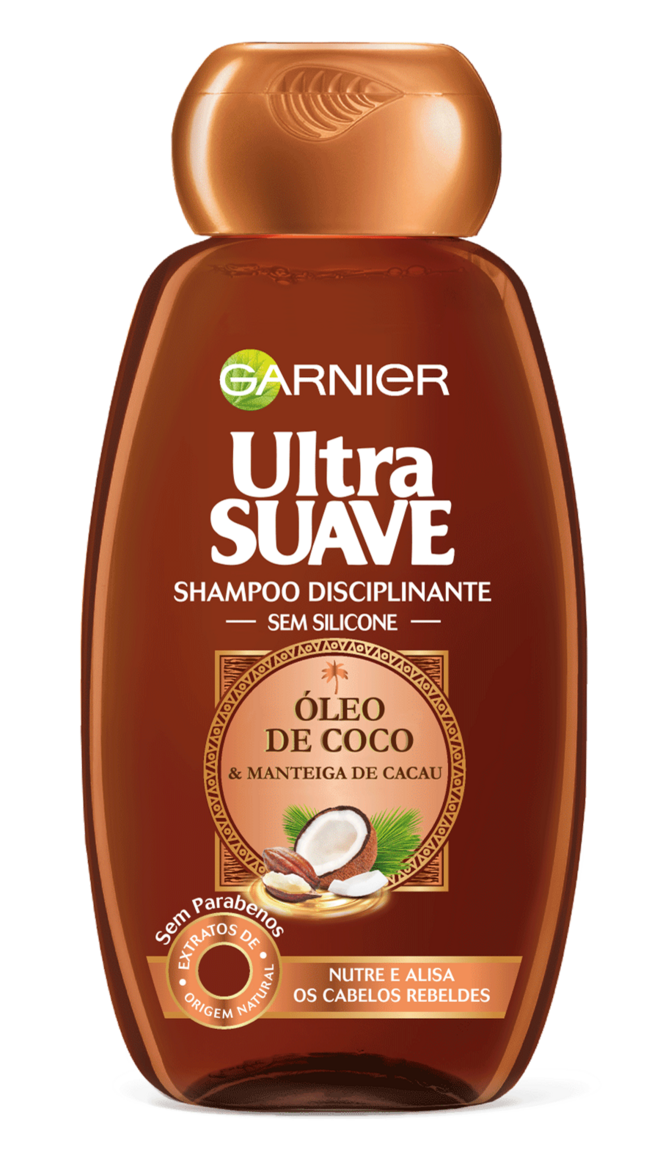 Champô Disciplinante com Óleo de Coco e Manteiga de Cacau, €3,49, Ultra Suave Garnier
