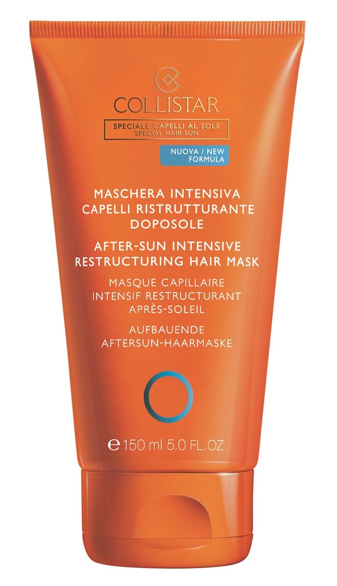 Para os cabelos. After-Sun Intensive Restructuring Hair Mask, Collistar. Um condicionador ultranutritivo com uma fragrância floral.