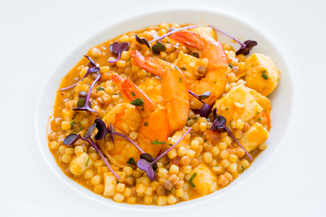 Corvina e Camarão com Fregola di Sarda Provençal, €14,50