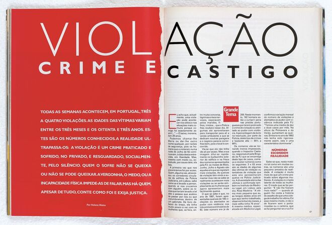 Violação crime e castigo. Tema que valeu a Jelena Matos o Prémio Fernando Pessoa de Jornalismo. 1993.