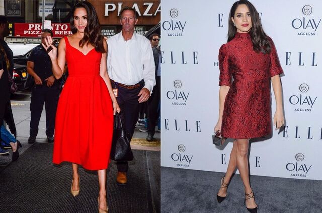 Manter uma paleta de cores simples. Meghan não costuma apostar em padrões complicados, preferindo cores neutras ou os vermelhos e os pretos para a noite. 