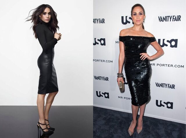 Os vestidos justos têm sido também peças fundamentais no guarda-roupa de Meghan Markle, sendo a imagem de marca na série de televisão que protagoniza. 