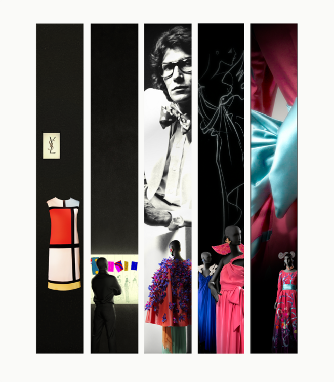 Cenografia da sala de exposições permanente, Museu Yves Saint Laurent, em Marraquexe. 