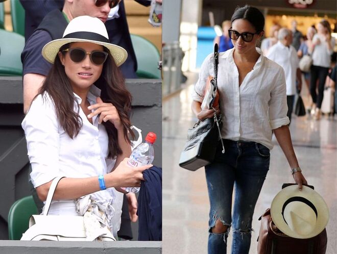 Quando, em dúvida, vestir uma camisa branca. Meghan parece ter um guarda-roupa recheado de camisas brancas, perfeitas para usar em eventos não oficiais, como uma ida a Wimbledon ou um passeio pelas ruas de Nova Iorque. Mais recentemente, Markle usou uma camisa branca de Misha Nonoo, denominada The Husband, para acompanhar Harry aos Invictus Games.