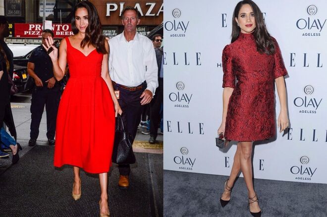 Manter uma paleta de cores simples. Meghan não costuma apostar em padrões complicados, preferindo cores neutras ou os vermelhos e os pretos para a noite. 