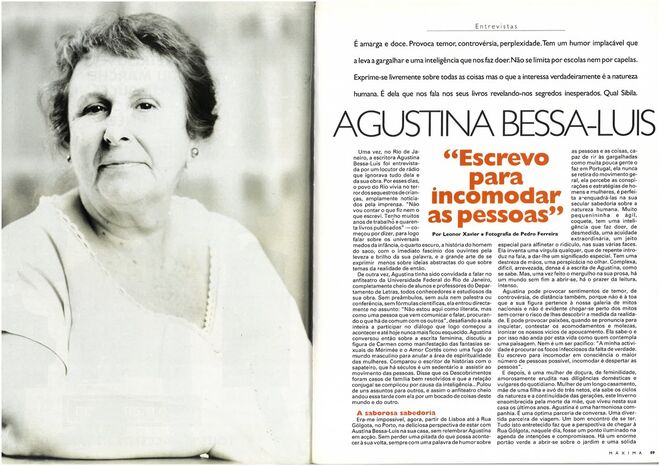 Agustina Bessa-Luis, retrato da autora portuguesa. 1994. Por Leonor Xavier. Fotografia: Pedro Ferreira.