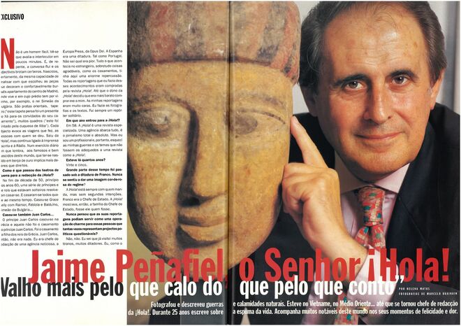 Jaime Peñafiel, o jornalista que passou das guerras e calamidades para a redacção da Hola e se tornou um perito em realeza. 1997. Por Helena Matos. Fotografia: Marcelo Buainain.