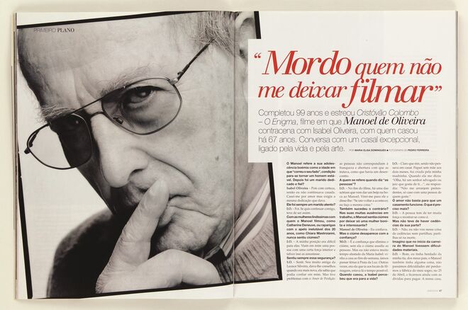 Manoel de Oliveira, com a mulher Isabel Oliveira, quando estreou o filme Cristóvão Colombo – O Enigma. Em 2008. Pr Maria Elisa Domingues. Fotografia: Pedro Ferreira.