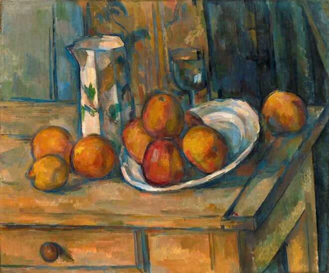 Nature morte, pot à lait et fruits, aprox. 1900, Paul Cézanne - National Gallery of Art, Washington. Exposição Monet Collector, no Museu Marmottan Monet, em Paris.