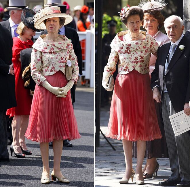 Outro look da princesa Ana, na versão com e sem chapéu. 