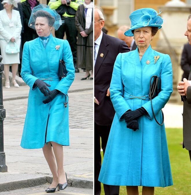 A princesa Ana, filha de Isabel II e irmã do príncioe Carlos, é sempre elogiada pela forma como recicla os seus looks há décadas. 
