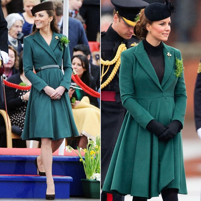 O vestido-casaco verde é um dos looks que Kate recicla de estação para estação. 