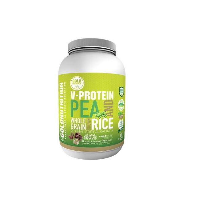 V-protein de ervilha e arroz castanho sabor chocolate, 1 kg, €34,69, Gold Nutrition