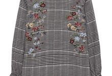 Coleção feminina: Blusa Padrão Príncipe de Gales com bordados de flores, €24,99