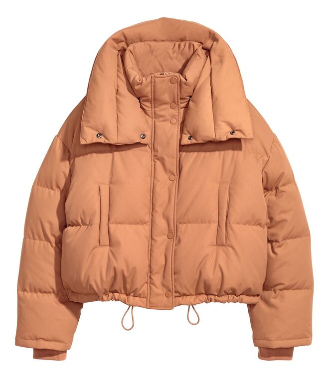 O blusão de penas em nude: €99, H&M