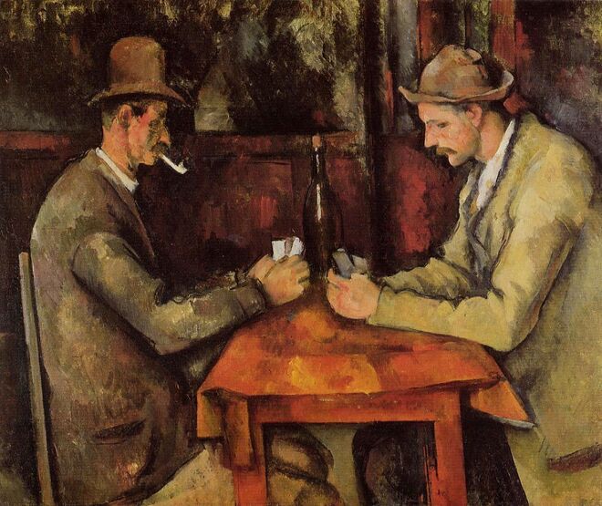 THE CARD PLAYERS | Pintada durante o período final de Paul Cézanne, no início de 1890, The Card Players é uma das cinco pinturas da série de quadros que retratam um grupo de jogadores de cartas. Esta obra foi vendida em 2011 à família real do Qatar por cerca de 212 milhões de euros.