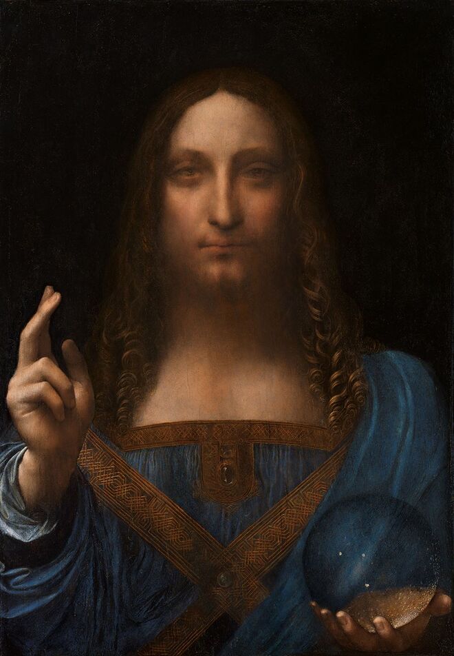 SALVATOR MUNDI | Cristo é retratado como Salvador do Mundo (Salvator Mundi) nesta obra de Leonardo Da Vinci, que terá sido pintada entre 1506 e 1513 sob encomenda do rei Luís XII de França. Esteve perdida até 2005, altura em que foi restaurada (processo que a danificou) e exposta em 2011. Foi vendida a 15 de novembro de 2017 por 382 milhões de euros.