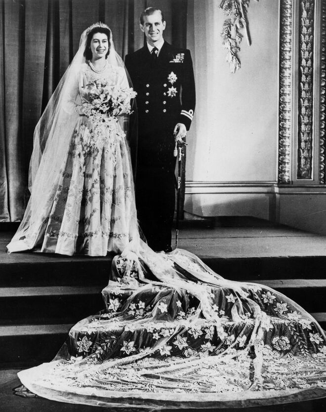 A princesa Isabel e o duque de Edimburgo no dia do seu casamento, a 20 de novembro de 1947.