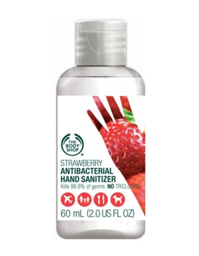 Strawberry Antibacterial Hand Sanitizer, 30 ml, US$5 (aproximadamente €4,24), The Body Shop