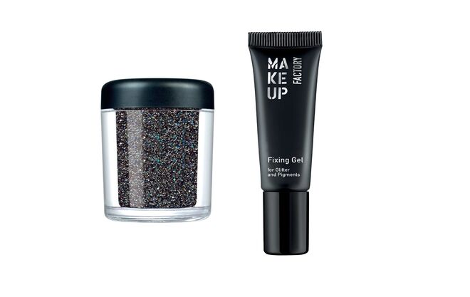 Glitter nº9 Nothern Ligths, 2,5 g, €13,50, e Fixing Gel, 10 ml, €12, Make Up Factory