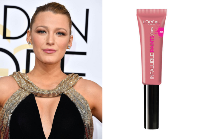 BLAKE LIVELY | Depois de descobrirmos o segredo para o cabelo dourado da atriz, o seu maquilhador Kristofer Buckle conta qual foi o gloss que Lively usou nos Globos de Ouro: o L’Oréal Paris Infallible Lip Paints na cor Spicy Blush (€8,40).